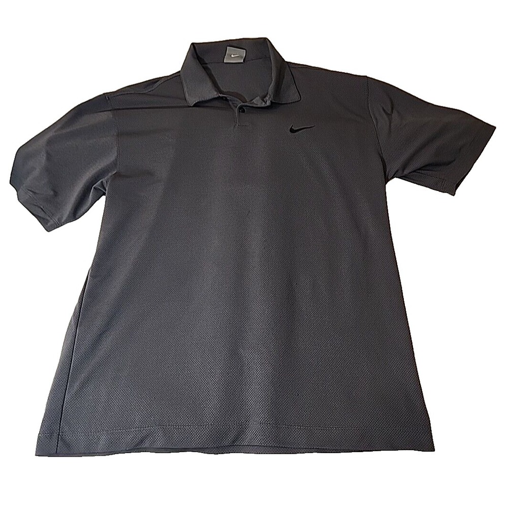 Nike Golf Polo Dark Gray Grey Waffle Knit Athletic Short Sleeve Mens shirt LARGE